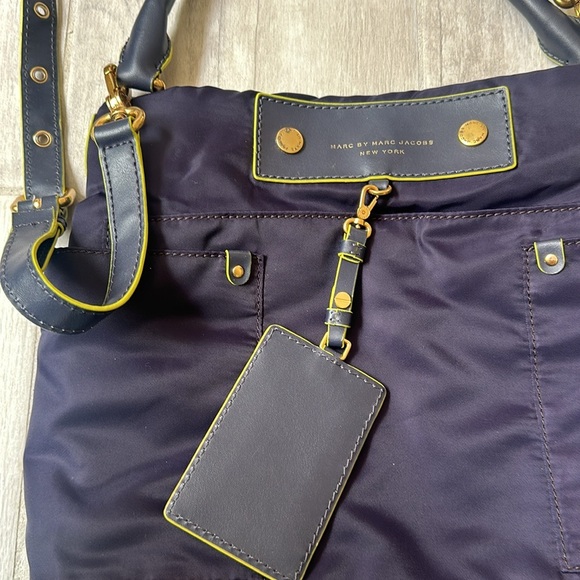 Marc by Marc Jacobs Nylon Tote Bag Satchel Pockets Plum Purple Yellow - Picture 3 of 5